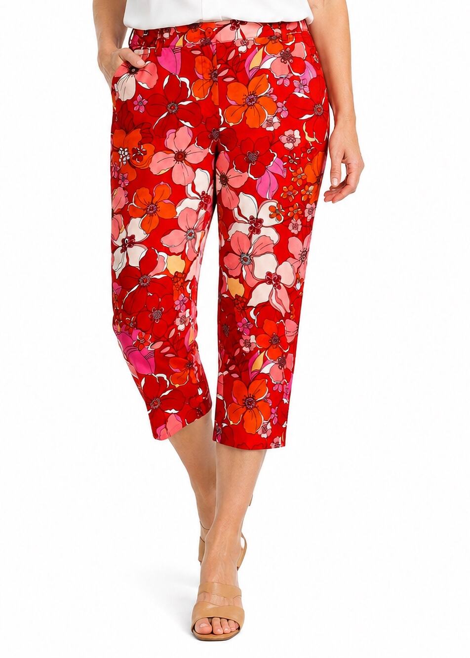 Talbots The Perfect Crop Pants 10P Red Floral Slim Leg Cotton Stretch NWT